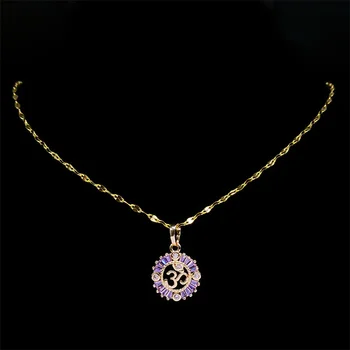 Ästhetische Chakra OM Reiki Symbol Anhänger Halskette für Frauen Männer Edelstahl Gold Farbe Buddhismus Lotus