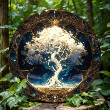 Baum des Lebens Mandala Vintage Metall rundes Schild Art Deco Stil Aluminium Wanddekoration für Haustür