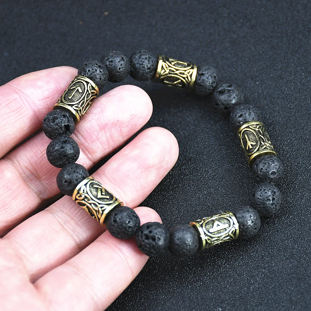 Wikinger-Rune-Schmuck, Vintage-Amulett, Lavastein-Armband für Männer und Frauen, Accessoires, Runas Vikingas