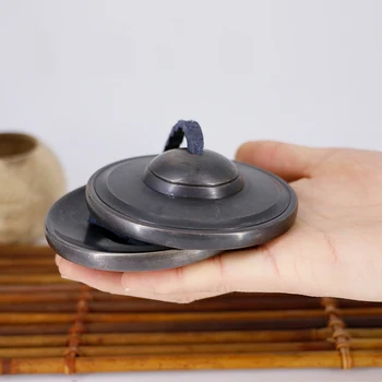 1 Paar tibetische Tingsha-Becken, Meditationsglocken mit tibetischer Stofftasche, Meditationsglocken