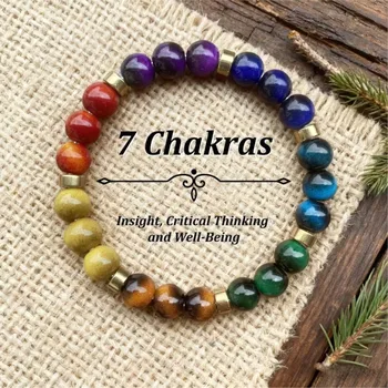 Sieben Chakra-Yoga-Meditation, natürliches Tigerauge, Steinperlen-Armband für Frauen, 7 Chakra
