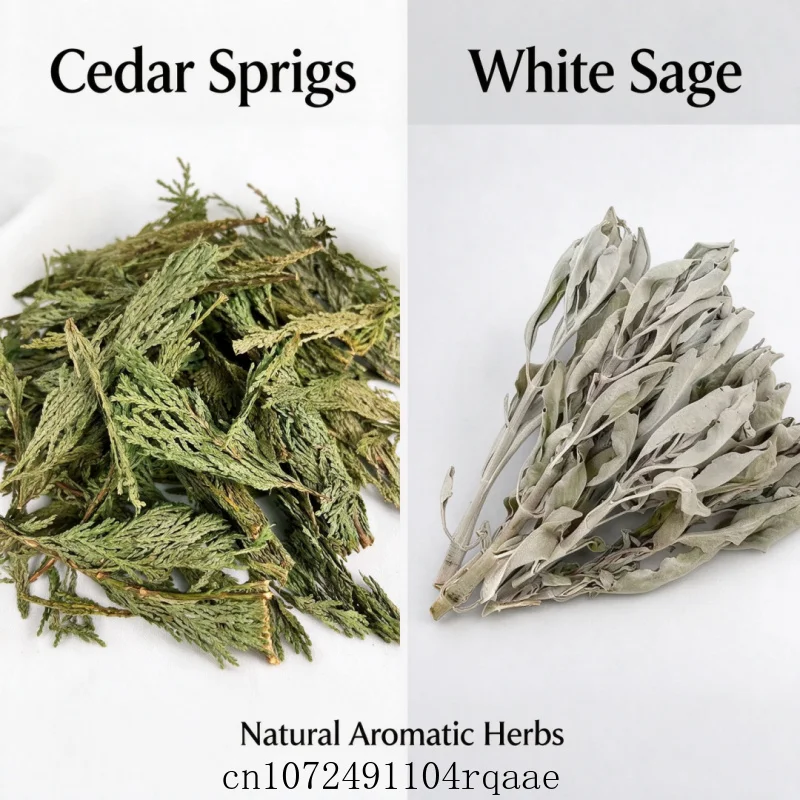 Getrocknete weiße Salbei- und Zedernzweige, natürliche aromatische Kräuter, zur Raumduftung, getrocknete