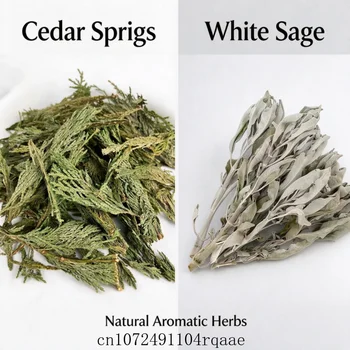 Getrocknete weiße Salbei- und Zedernzweige, natürliche aromatische Kräuter, zur Raumduftung, getrocknete
