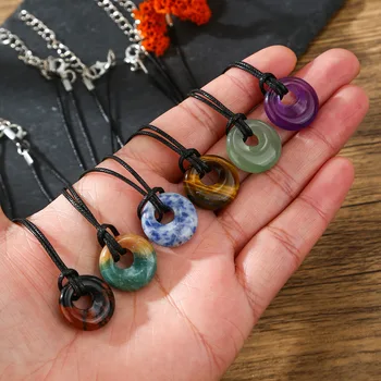 Naturstein Anhänger Halskette Einfache Stilvolle Anhänger Halskette für Frauen Männer Schmuck Halskette
