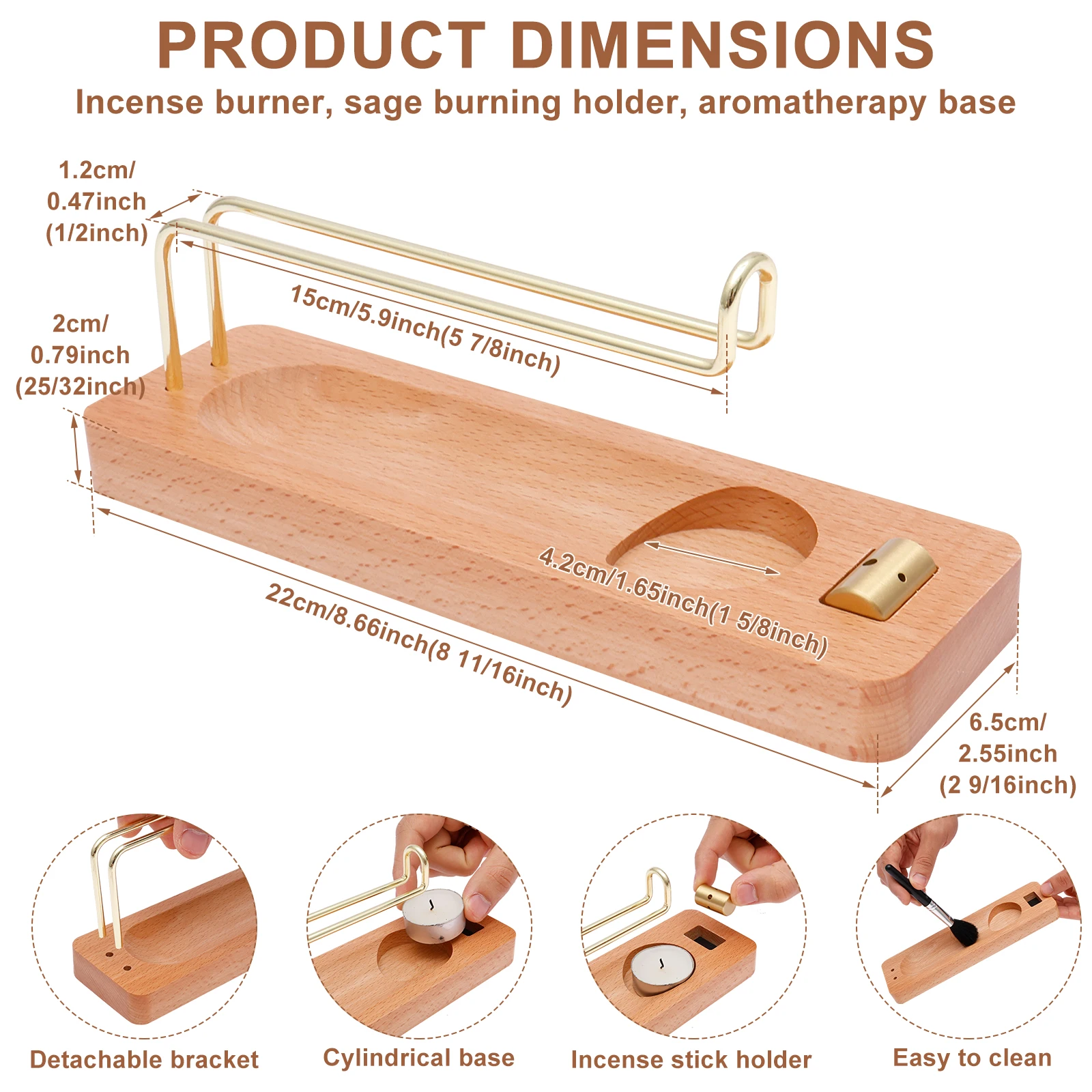 Räucherstäbchenhalter aus Holz, 4-in-1 Multifunktions-Salbei-Halter für Zuhause und Büro, zum Verbrennen