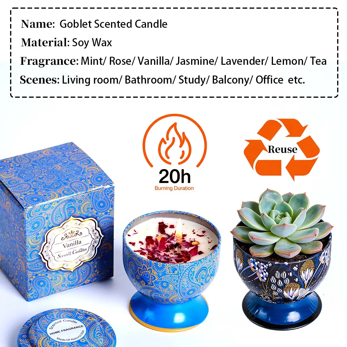 Kelch Blumen Duftkerzenbox Rose Lavendel Duftkerzen Glas Rauchfrei – Bild 5