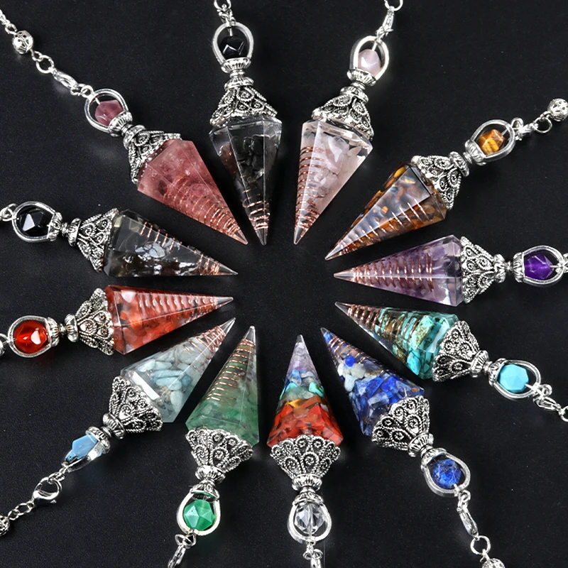 Naturstein Sieben Chakra Regenbogen Perle Geist Pendel Anhänger Harz Reiki Kristall Für Schmuck Machen Zubehör