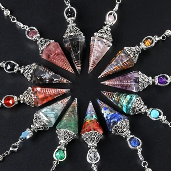 Naturstein Sieben Chakra Regenbogen Perle Geist Pendel Anhänger Harz Reiki Kristall Für Schmuck Machen Zubehör