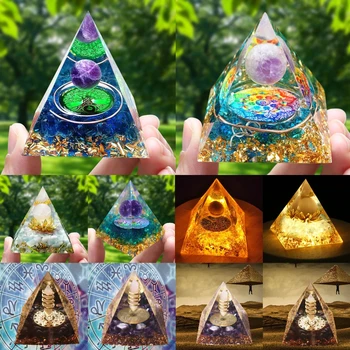 Kristallstein Orgonit-Pyramide, Yoga-Meditations-Statue, Reiki-Chakra-Meditationsraum-Dekoration, Natürlicher