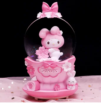 Cartoon Sanrio Kuromi Kristallkugel Spieluhr Liebhaber-Geburtstagsgeschenke Leuchtende Schneeflocken Spieluhr