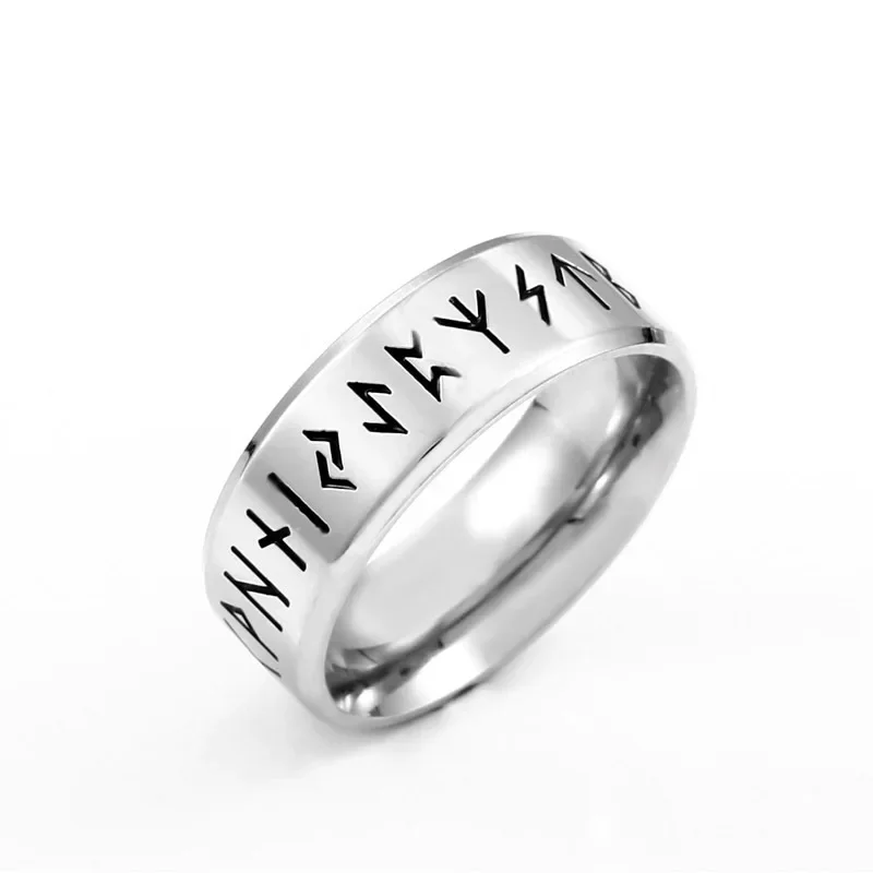 YILUOCD Wikinger-Runen-Ring aus Edelstahl im nordischen Stil, 24 Runen, kraftvolle Amulette, Vintage Odin