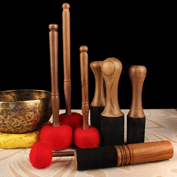 Tibetische Klangschale, Schlägel, Klangschale, Holzstab, Quarzschalen, Wollfilz, handgefertigter Lederstab