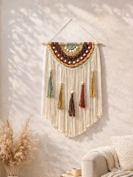 Boho Makramee Wandbehang Bunter Gewebter Wandteppich Nordische Rustikale Wandkunst Dekoration für Schlafzimmer