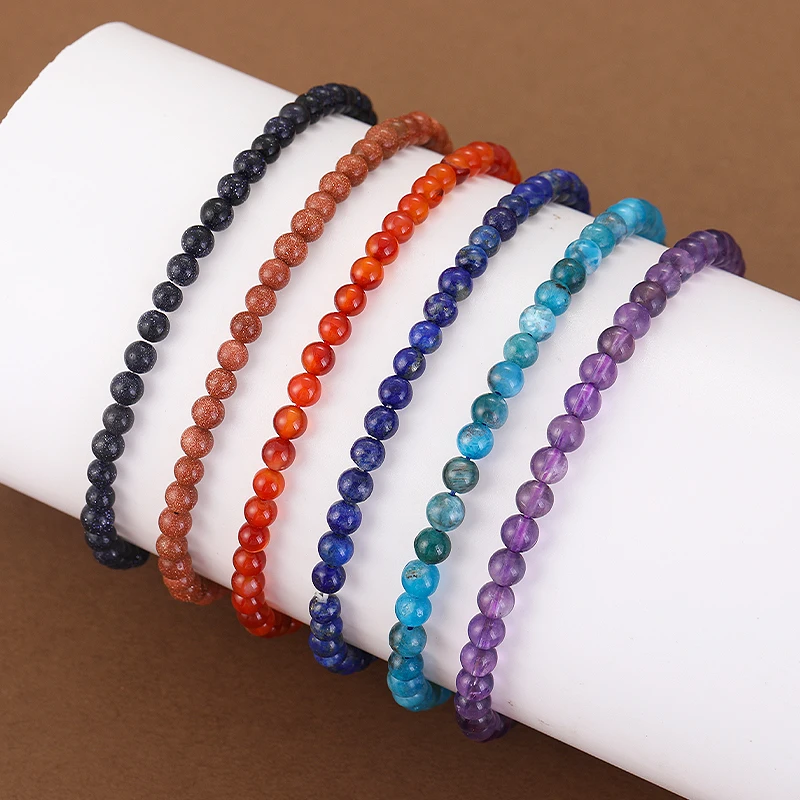 Natürliche Stein 4mm Perlen Armband Für Frauen Männer Amethysten – Bild 6