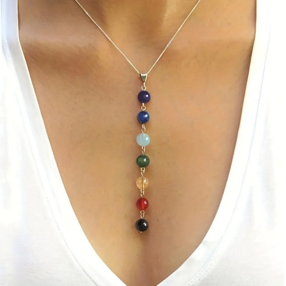 7-Chakra-Edelstein-Perlen-Halsketten- und Armband-Set - lebendige Yoga-Ausgleich für Damenschmuck