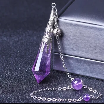 Natürliche Citrin Rosenquarz Amethyst Spirituelle Pendel Anhänger Halskette 60x15mm Frauen Männer Hexagonal