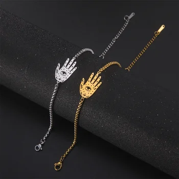 EUEAVAN Hamsa Fatima Hand Charm-Armband aus Edelstahl, Amulett, böser Blick, Armbänder für Damen und Herren