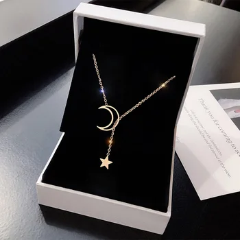 Einfache Mond Sterne Anhänger Choker Halskette Einfache Gold Farbe Legierung Charme Kette Collares Halskette