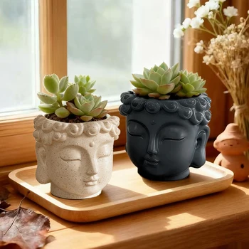 Zen Buddha Statue Harz-Blumentopf für Haus, Hof und Garten - Handgefertigtes Deko-Ornament für drinnen