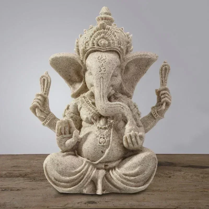 Handgefertigte Sandstein Ganesha Buddha Elefant Statue Skulptur Figur – Bild 3