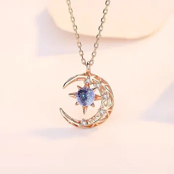 Exquisite Mode Traum Stern Sonne Mond Mondlicht Stein Halskette für Frauen Kragen Kette Hochzeit Schmuck