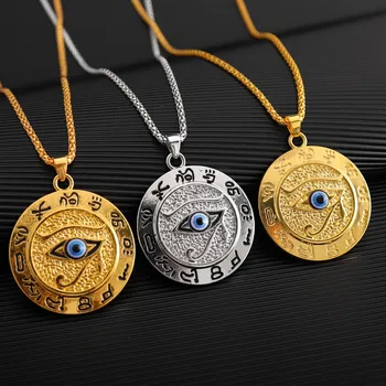 Auge von Horus Muslimischen Rune Muster Runde Anhänger Halskette männer Halskette Schiebe Anhänger Metall