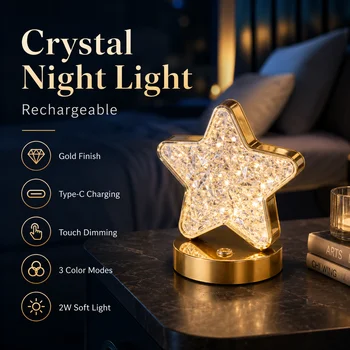 USB-Kristall-Nachtlicht 3 Farben Dimmbar Touch-Steuerung Nachtlampe für Kinderzimmer Wohnzimmer LED