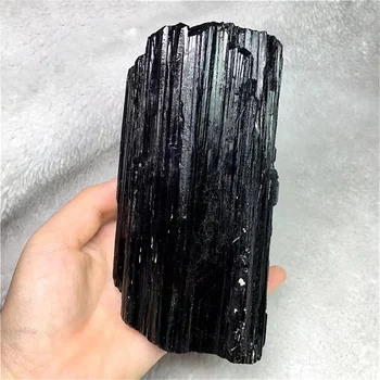 Natürlicher schwarzer Turmalin-Kies, roher Edelstein, Mineralprobe, Kristallstein, erweiterte Sammlung