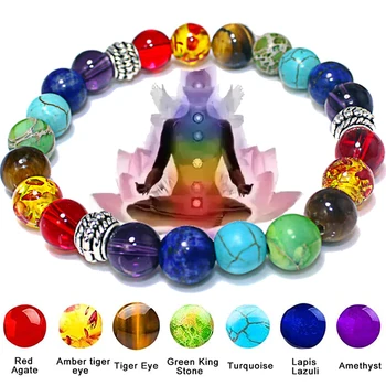 7chakra Armbänder Armreifen Naturstein Tigerauge Perle Yoga Balance Armband Männer Neue Buddha Gebet Schmuck