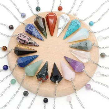 Natürliches Kristallpendel, Wahrsagerei, Wünschelfen, Reiki-Stein, Chakra-Quarz, Pendel, sechseckige, spitze