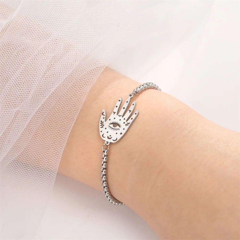 EUEAVAN Hamsa Fatima Hand Charm-Armband aus Edelstahl, Amulett, böser – Bild 5