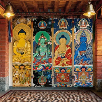 VIKAMA Tibetischer Buddhistischer Wandteppich Buddha-Kunst Wandbehang für Schlafzimmer Wohnzimmer