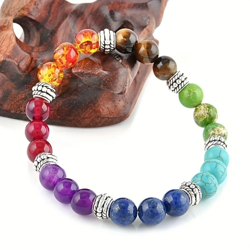 7-Chakra-Edelstein-Perlen-Halsketten- und Armband-Set - lebendige – Bild 4
