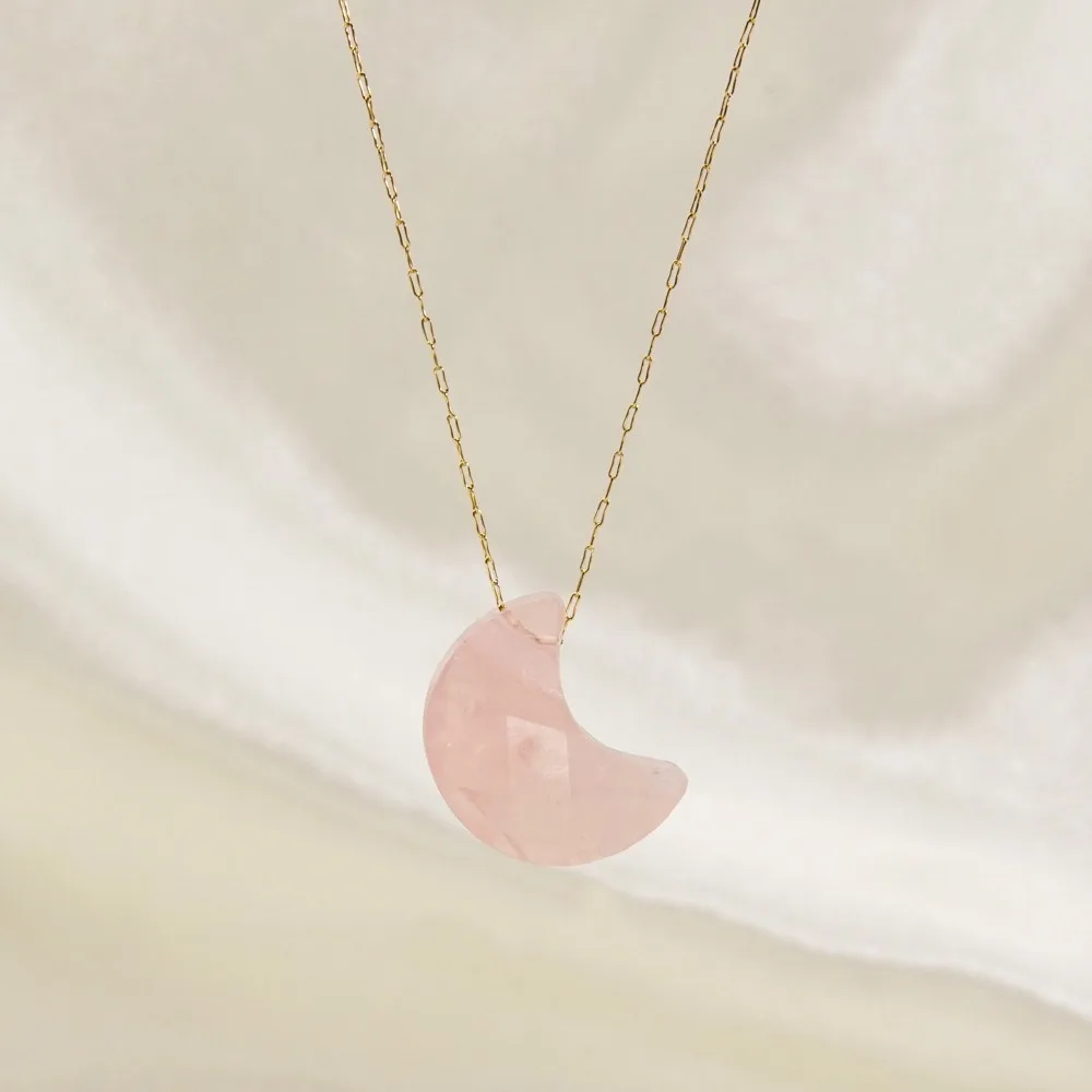 Kleine Mond-Halskette mit natürlichem Kristallstein-Anhänger für Frauen und Mädchen, Halbmond-Pendel, Citrin