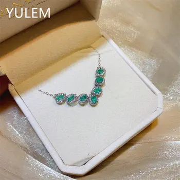 Natürliche Smaragd-Halskette, S925 Sterling Silber Lebendiger Edelstein-Anhänger, Eleganter Grüner Schmuck