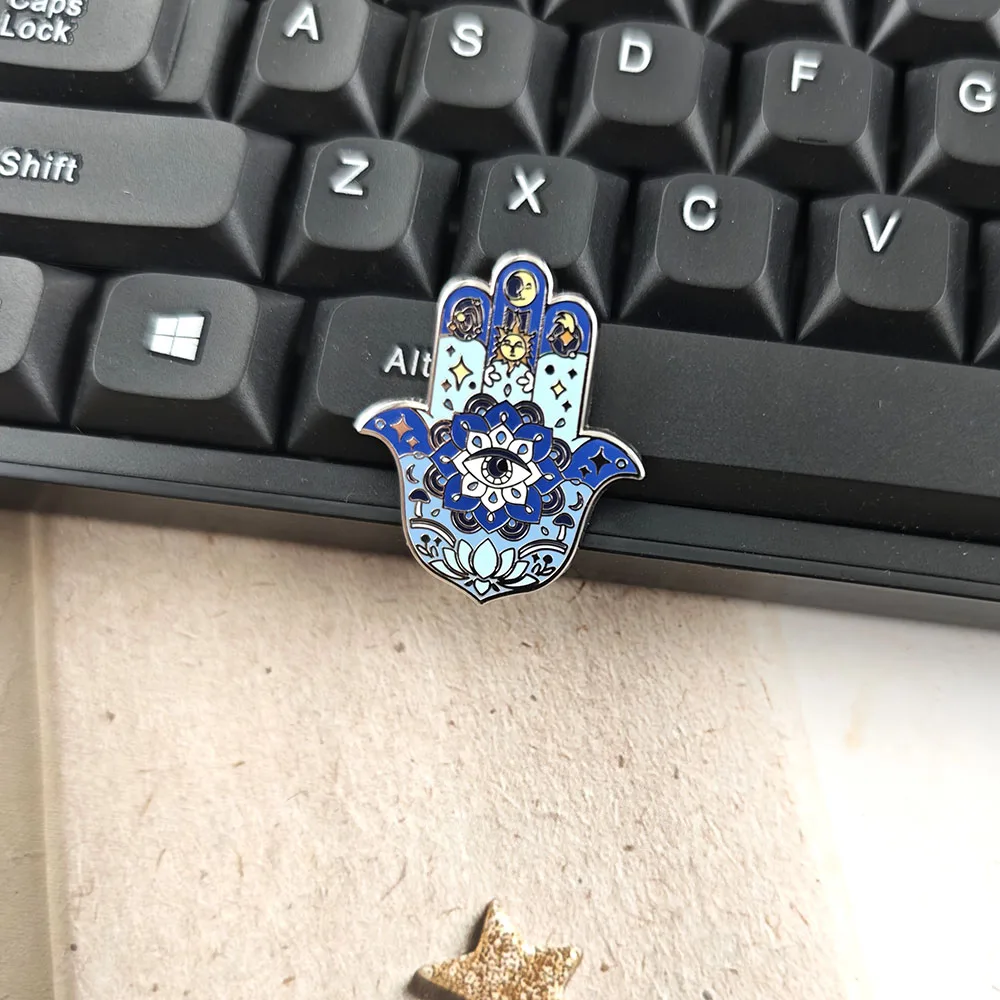 Hamsa Hand von Fatima Emaille-Pins für Frauen, Böses Auge Mandala – Bild 5