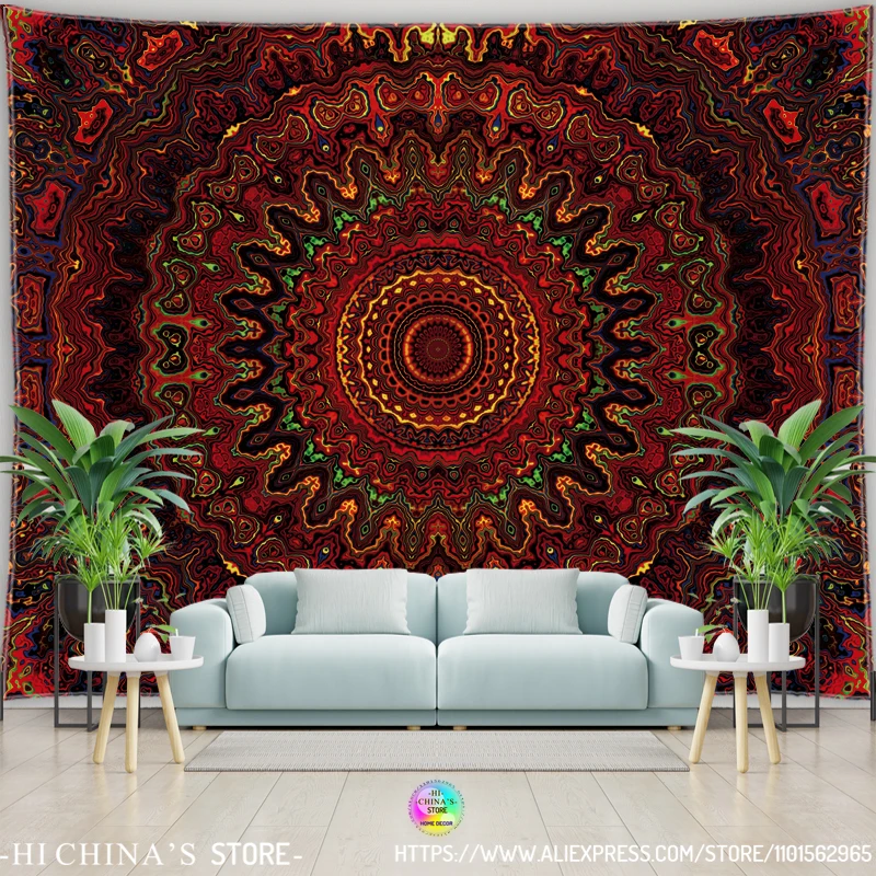Mandala Wandteppich Wandbehang Boho Wandtuch Raumdekoration Ästhetischer psychedelischer Hippie Sonne Mond