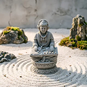 DJ Buddha-Statue 3D-Gedruckte Kreative Lustige Buddha-Minifigur mit Kopfhörer Heim