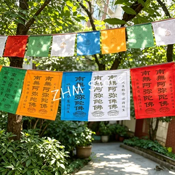 7M 20 Stück Tibetische Fünf-Farben-Gebetsfahnen Amitabha Buddha Mantra Gebetsbanner Outdoor Hängende