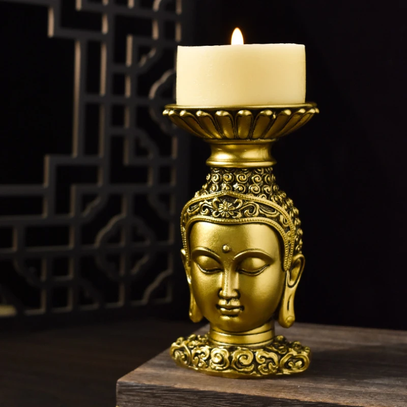 Kerzenhalter Buddha Kerzenständer Harz Fengshui Budda Figuren Indien – Bild 5