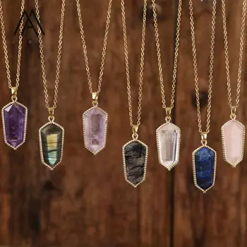Trend ige Halskette kristall Nature del stein sechseckige Anhänger Halsketten Goldkette Schmuck Geschenk
