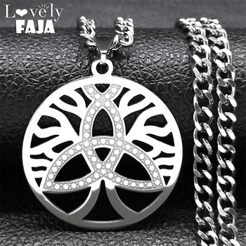 Baum des Lebens Trinity Keltischer Knoten Anhänger Halskette Männer Edelstahl Silber Farbe Hip Hop Viking