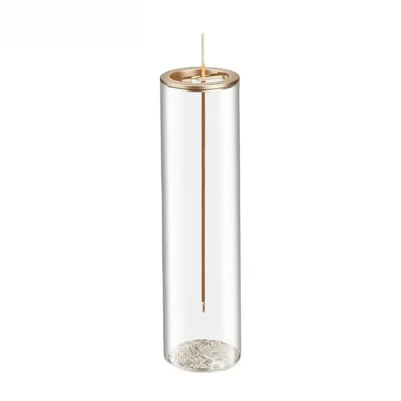 Rohrformiger Räucherstäbchenhalter aus Glas, vertikaler Räucherstäbchenbrenner mit Messingdeckel