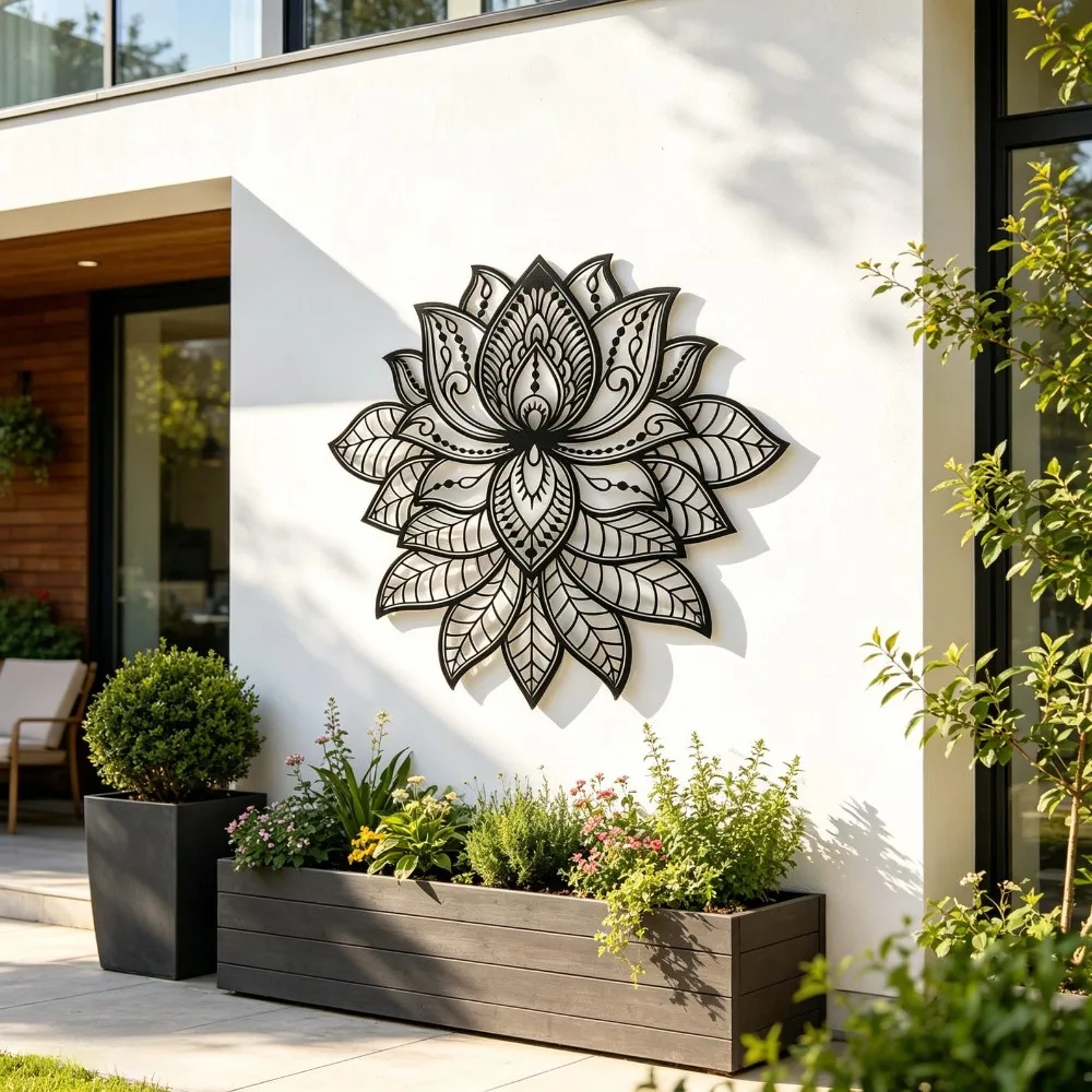 Lotus-Mandala Metall-Wandkunst, Zen-Blumendekor für Wohnzimmer, Schlafzimmer & Yoga-Studio