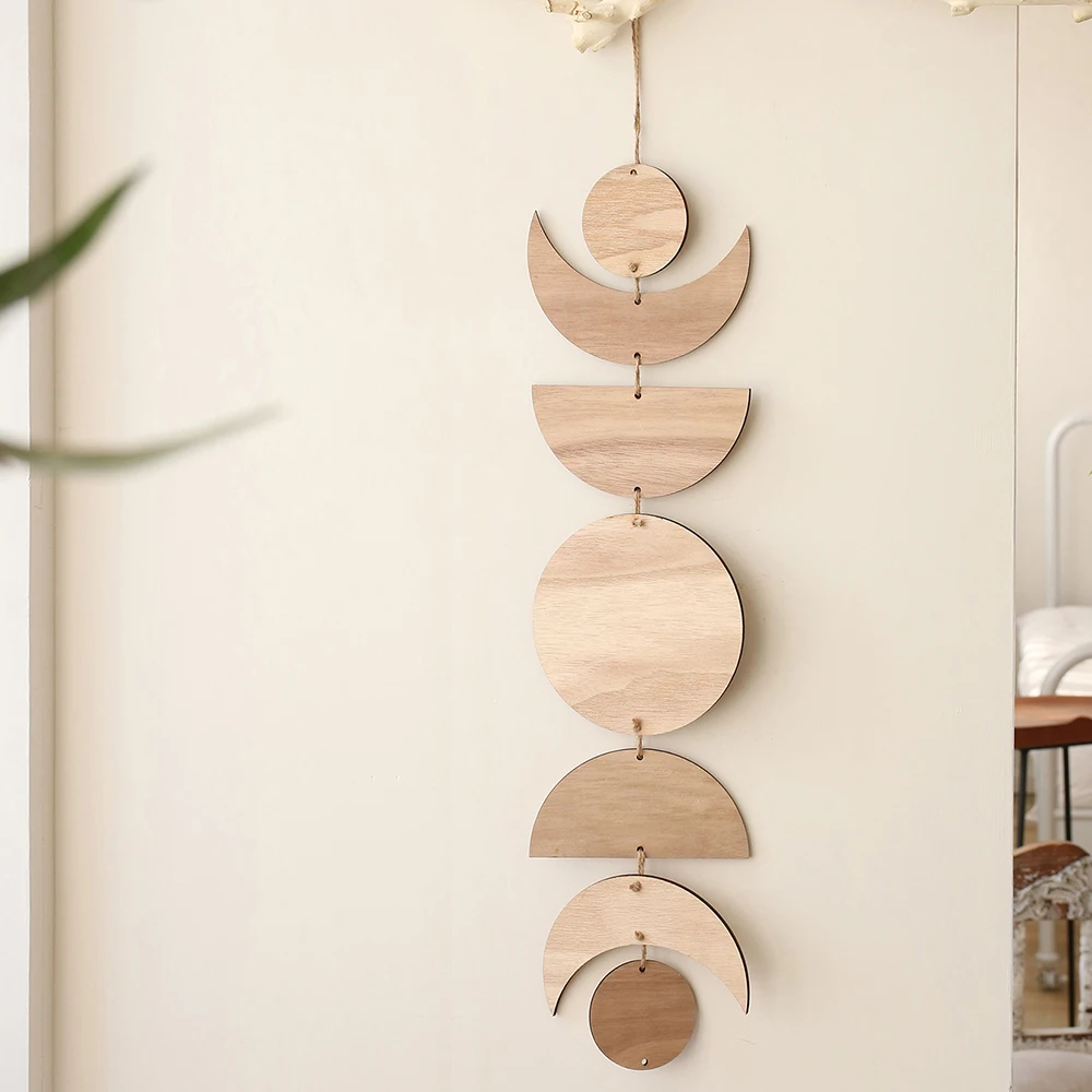 Hölzerne Wandbehang Mondphase Girlande Wanddekoration Hängende – Bild 3
