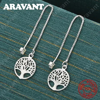 Lange Ohrringe mit Baum des Lebens-Anhänger aus 925er Sterlingsilber, Accessoires für den Arbeitsweg
