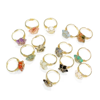 Süßer Ring mit Naturstein, Achat, Tigerauge, handgefertigt, mit Wickel- und Sternmotiv, verstellbar