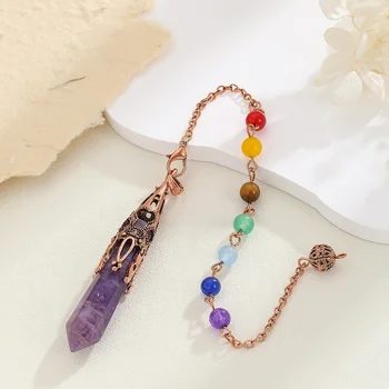 Natürlicher Kristall-Anhänger Melcaba Energy 7-Chakra-Geist-Pendel-Schmuck für Frauen, Stein-Kettenanhänger