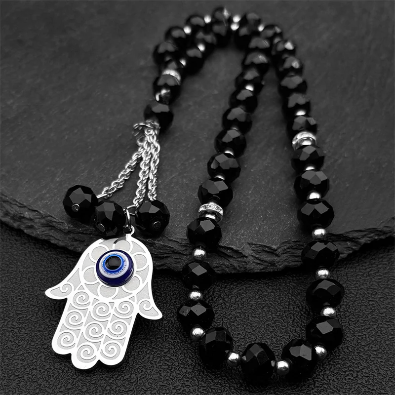 Islam Hamsa Hand Evil Blue Eye Auto Anhänger für Frauen Männer Edelstahl Türkisches Auge Glas Gebetskette