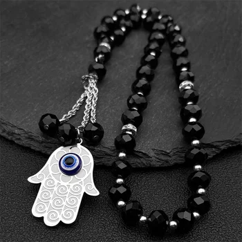 Islam Hamsa Hand Evil Blue Eye Auto Anhänger für Frauen Männer Edelstahl Türkisches Auge Glas Gebetskette